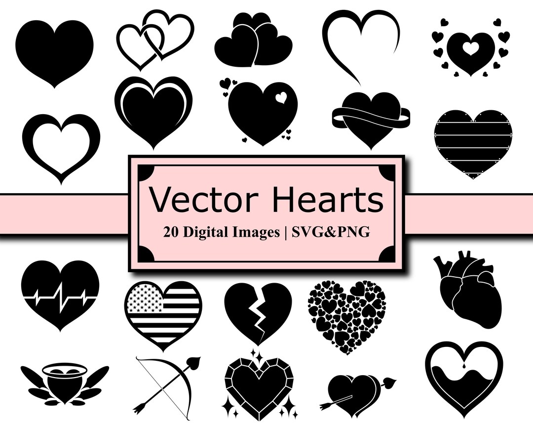 Vector Hearts Set of 20 SVG and 20 PNG Files Instant Download Simple ...