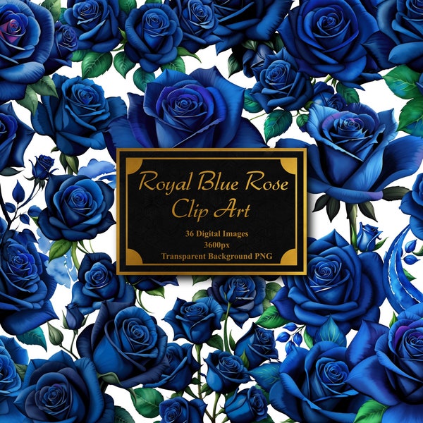 Royal Blue Roses in Watercolor | PNG with Transparent Background | Instant Download | Digital Clip Art | Set of 36 PNG Clip Art Files