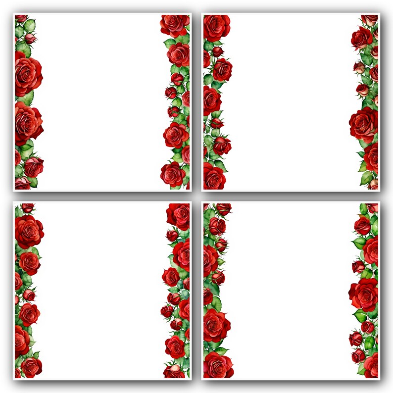 Red Rose Watercolor Clipart: Borders & Corners PNG (digital Download ...
