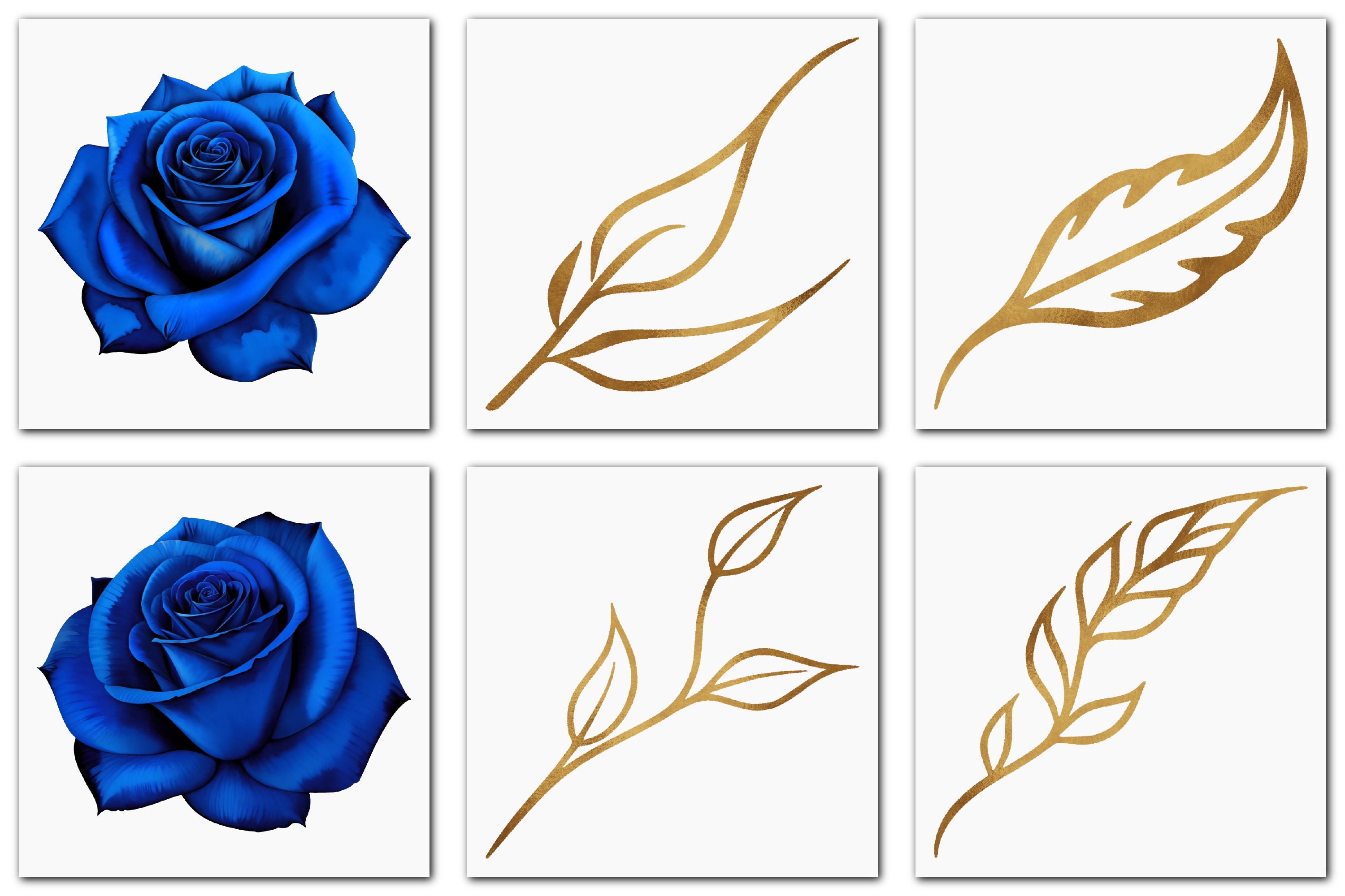 Blue Roses Overlay Royal Blue Roses & Gold Foil Leaves Overlays: 40 PNG Floral Frames ...