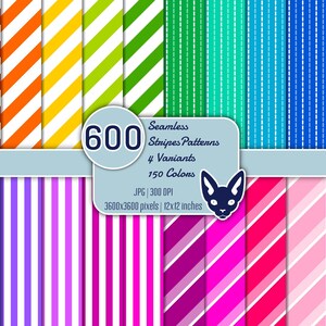 12x12" - Padrão de listras sem costura - 150 cores - Fundo branco - 4 variantes | Riscas diagonais Regência Regimental | 600 JPGs | 3600x3600