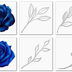 Blue Roses Overlay Royal Blue Roses & Silver Glitter Leaves Overlays: 40 PNG Floral Frames ...