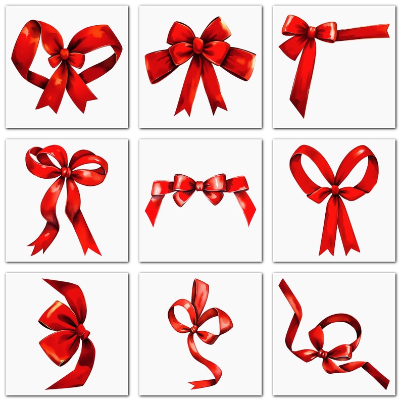 Watercolor Red Bows & Ribbons Clipart: 36 PNG Files (digital Download ...