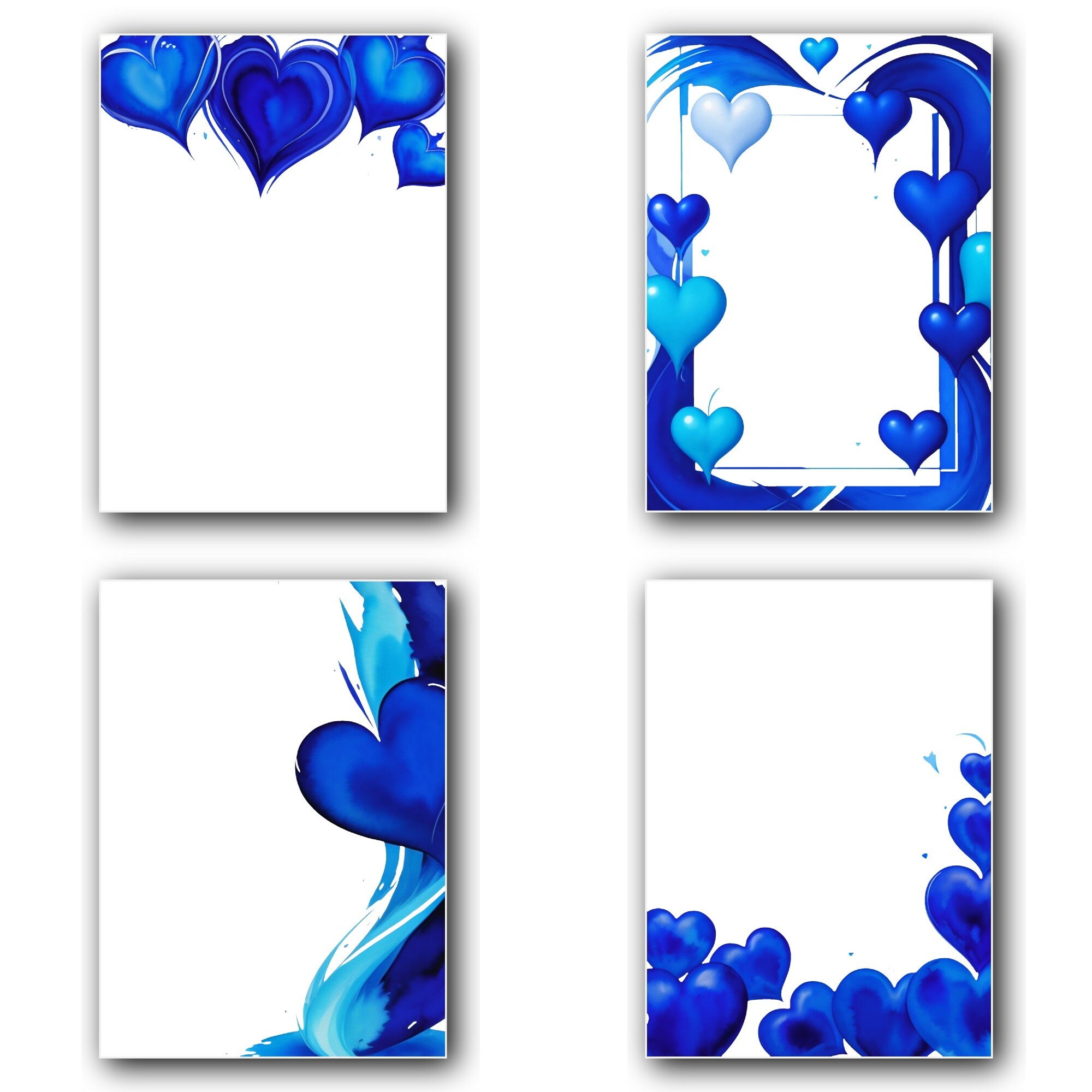 Royal Blue Watercolor Hearts Overlays: 5x7 Card Design (PNG Digital ...