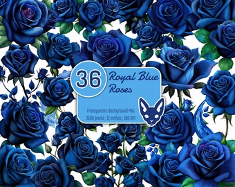 Royal Blue Watercolor Roses Clipart: Floral PNG Set (Digital Download)