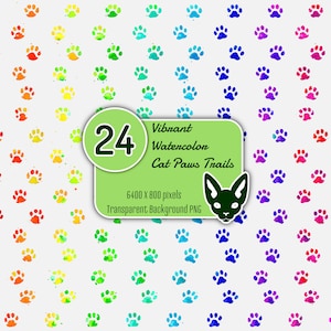 Watercolor Cat Paw Prints: Vibrant Trails, Transparent PNG (Digital Clip Art)