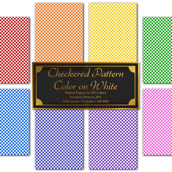 12x12" - Checkered Pattern - 150 Colors on White | Seamless Digital Paper | Instant Download | Repeatable | Set of 150 JPGs | 3600x3600 px