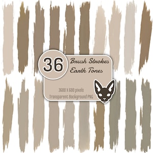 Paint Brush Strokes | Hues of Brown Beige Gray | Set of 36 PNG Clip Art Files | Earth Tones | Transparent Background | Instant Download