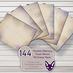 Papelería imprimible: papel antiguo con manchas moradas / 144 archivos JPG / 4 archivos PDF / tamaño carta de EE. UU. / media carta de EE. UU. / A4 / A5 / líneas suaves / 300 DPI