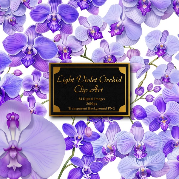 Light Violet Orchids in Watercolor | PNG with Transparent Background | Instant Download | Digital Clip Art | Set of 24 PNG Clip Art Files