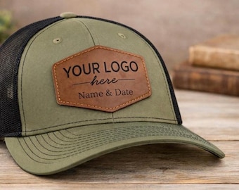Custom Your Logo, your Motorcycle HD hat, Papa hat,  Laser Engraved Leather Patch Snapnack Hat/Trucker Hat/MOTORCYCLE HATS