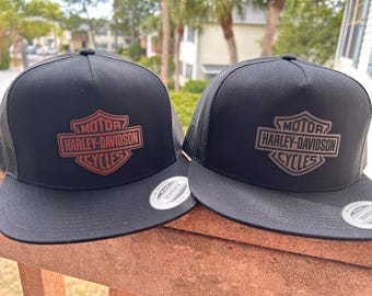 Harley Davidson Trucker Hat With Leather Style Patch on  display picture 2