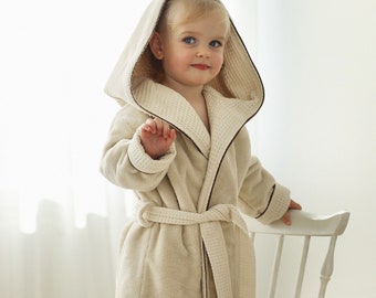 Peignoir pour enfants - Peignoir à capuche nude - Type Bademantel - Peignoir gaufré pour enfant - Peignoir pour tout-petit beige - Peignoir 2 côtés - Everyday by Roberta