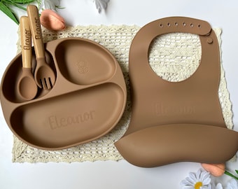 Personalisiertes Baby-Entwöhnungsset | Individuelles Baby-Geschenk | Geschenk für Kleinkind | Personalisiertes Babygeschenk | Baby-Fütterungsset | Benutzerdefinierte Baby-Schnabeltasse