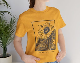 Farmers Market Sunflower Vintage Botanical Unisex Jersey Short Sleeve Tee