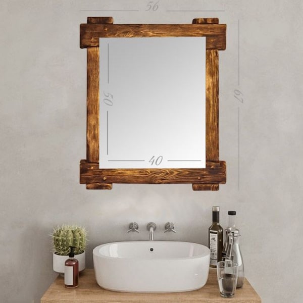 Miroir en bois de récupération en bois véritable vintage illuminé