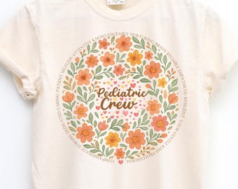 Koszulka pediatryczna, koszulka z kwiatami pediatrycznymi, koszulka pediatryczna, koszulka pediatryczna, koszulka dla pielęgniarki pediatrycznej, uroczy T-shirt dla pielęgniarki pediatrycznej, prezent dla pielęgniarki pediatrycznej, koszulka dla pielęgniarki