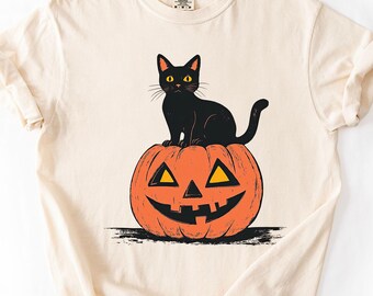 Chemise rétro chat Halloween des années 90, chemise Halloween chat effrayant, chemise Halloween, t-shirt Halloween chat noir, chemise saison effrayante, chemise citrouille