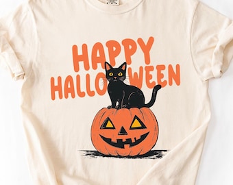Chemise rétro chat Halloween des années 90, chemise Halloween chat effrayant, joyeux Halloween, t-shirt Halloween chat noir, chemise saison effrayante, chemise citrouille
