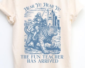 楽しい先生シャツ、面白い先生Tシャツ、聞け、英語の先生、騎士猫シャツ