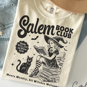 Salem bokklubbskjorta, boklig Halloween-skjorta, läskig läsarskjorta, rolig bokälskare, Salem häxor-skjorta, läsning under den läskiga säsongen