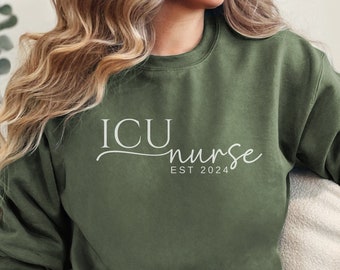ICU Krankenschwester-Sweatshirt, Geschenke für die Krankenschwester auf der Intensivstation, Unisex Rundhalspullover, Nursing School Geschenk, für die Arbeit ICU Nurse Shirt