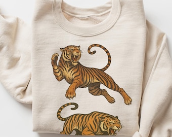 Felpa con cappuccio e maglietta retrò con tigre, regalo anni '90 per gli amanti delle tigri, maglietta con tigre selvatica in stile vintage, maglietta grafica retrò con tigre da safari nella giungla