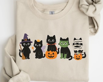Halloween Black Cat Sweatshirt, Cute Cat Lover Halloween, Spooky Season Cat, Halloween Cute Women Outfit, Halloween Gift