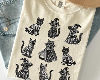 Halloween Black Cat Shirt, Comfort Colors Cat T-shirt, Cat Lover Gift, Happy Halloween, Retro Spooky Season, Black Cat Costume Tee