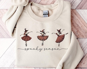 Sudadera de temporada espeluznante, brujas danzantes, sudadera de Halloween, regalo de Halloween, linda camiseta de otoño, camiseta de Halloween para mujer, Halloween espeluznante,