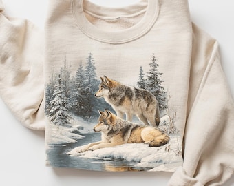 Sudadera retro de lobo de los 90, estilo bohemio vintage con estampado de naturaleza, vida silvestre y bosque. Sudadera unisex estilo cabaña, ideal para la temporada de relax con lobos rústicos.