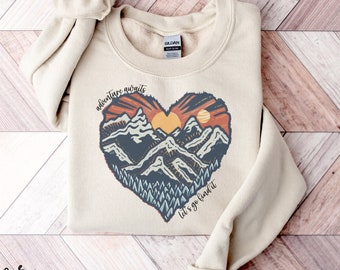 Berghart Sweatshirt, Camping Sweatshirt, Avontuur wacht, Berg Sweatshirt, Natuur Sweatshirt, Zonsondergang Sweatshirt, Wandeltrui