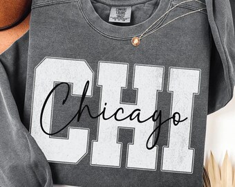 Sudadera de Chicago, jersey de cuello redondo estilo preppy de Chicago, regalo de Chicago, sudadera de Illinois, estética universitaria vintage, destino de viaje