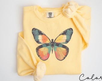 Sudadera con mariposas, suéter cottagecore, fiarycore, sudadera gráfica, cuello redondo de mariposa para mujer, sudadera de primavera, forestcore