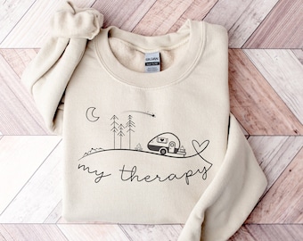 Camping My Therapy, Camping Sweatshirt, Adventure Awaits, Mountain Sweatshirt, Nature Sweatshirt, Sunset Sweatshirt, Hiking Camper Gift