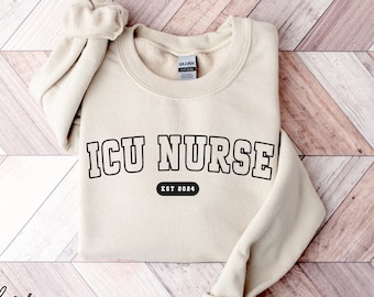 ICU Krankenschwester-Sweatshirt, Geschenke für die Krankenschwester auf der Intensivstation, Unisex Rundhalspullover, Nursing School Geschenk, für die Arbeit ICU Nurse Shirt