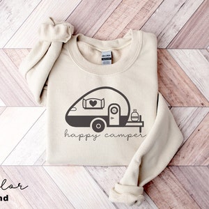 Happy Camper Sweatshirt, Camping Sweatshirt, Adventure Awaits, Mountain Sweatshirt, Nature Sweatshirt, Sunset Sweatshirt, Gift For Camper
