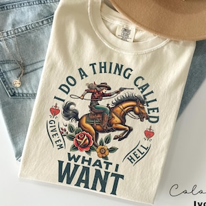 Retro Cowgirl Shirt, Rodeo T-Shirt, I Do a Thing Called What I Want, Country Concert Sweater, Funny Western Graphic Tee For Women, Oversized image 1