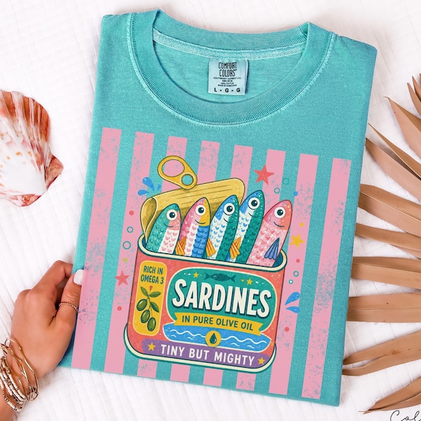 Retro Summer Sardines Shirt, Sardine Can Shirt, Retro Tin Fish, Mediterranean Food Shirt