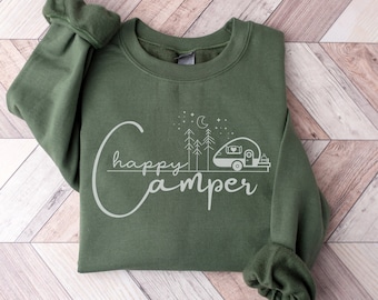 Happy Camper Sweatshirt, Camping Sweatshirt, Avontuur wacht, Berg Sweatshirt, Natuur Sweatshirt, Zonsondergang Sweatshirt, Wandeltrui