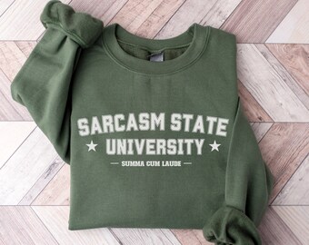 Sarkasm State University Rolig tröja Honors Student Rolig tröja Gag Gåva Rolig damtröja med rund hals, överdimensionerad tröja