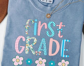 Comfort Colors First Grade Teacher Shirt, Back to School 1st Grade Tee, Teacher Appreciation Gift, Cute Elementary School T-shirt, Coquette