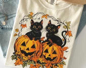 Chemise rétro chat Halloween des années 90, chemise Halloween chat effrayant, chemise Halloween, t-shirt Halloween chat noir, chemise saison effrayante, chemise citrouille