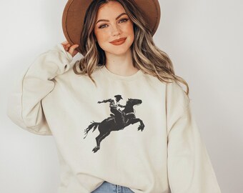 Felpa western da cowboy, girocollo grafico western americano, camicia regalo Rodeo, felpa country, felpa con cappuccio western, maglione cowgirl, cavallo