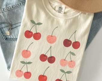 Kirsche Shirt, Komfort Farben Sommer Shirt, Obst Tshirt, Food Liebhaber Geschenk, Foodie, Kirsche Liebhaber Geschenk, Retro Kirsche, Bauernmarkt, Gardner
