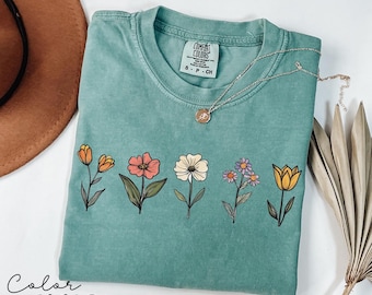 Chemise fleurs sauvages Comfort Colors®, chemise cottagecore floral, chemise botanique, chemise fleurs, chemise nature, t-shirt fleurs sauvages, chemise fleurs sauvages
