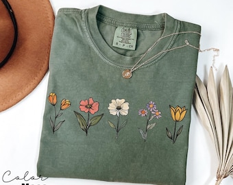 Chemise fleurs sauvages Comfort Colors®, chemise cottagecore floral, chemise botanique, chemise fleurs, chemise nature, t-shirt fleurs sauvages, chemise fleurs sauvages