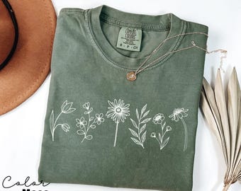 Chemise fleurs sauvages Comfort Colors®, chemise cottagecore floral, chemise botanique, chemise fleurs, chemise nature, t-shirt fleurs sauvages, chemise fleurs sauvages