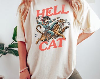Retro Cowgirl Hell Cat T-Shirt, Retro Cowgirl Western Shirt, Aesthetic Tee, Tiger Shirt, Retro Rodeo Shirt, Country Western, Gift for Her,