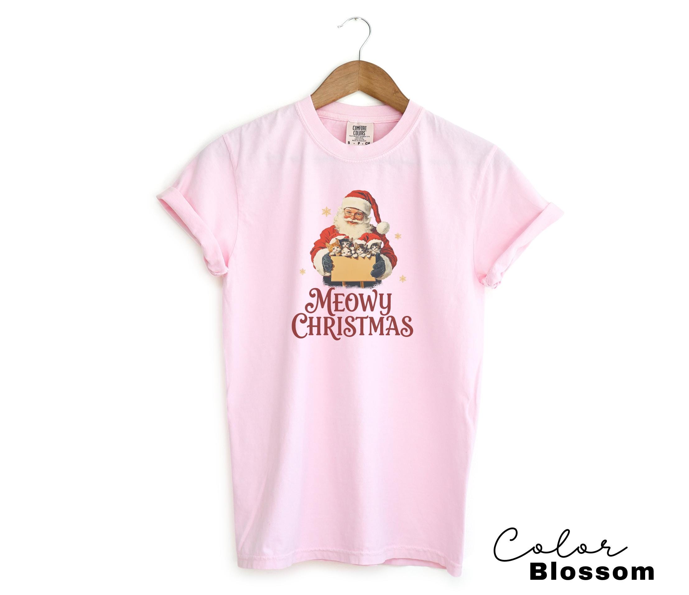 レトロなクリスマス猫サンタシャツ、ニャーのクリスマスギフト、メリー 